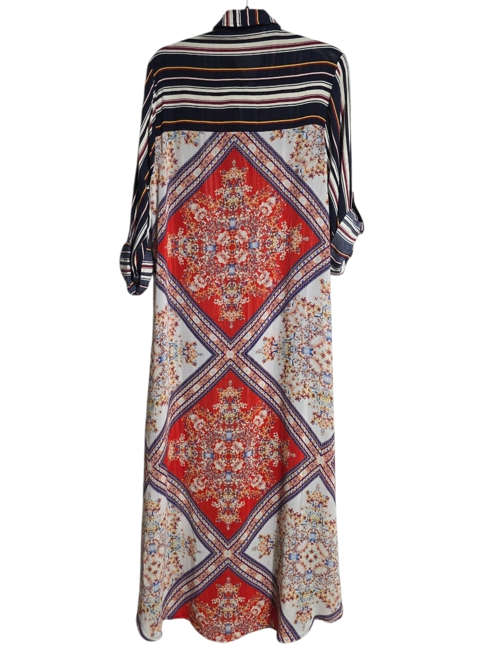 ANDREE BY UNIT STRIPED FLORAL EMBROIDERED MAXI DUSTER DRESS SZ L - Picture 3 of 9